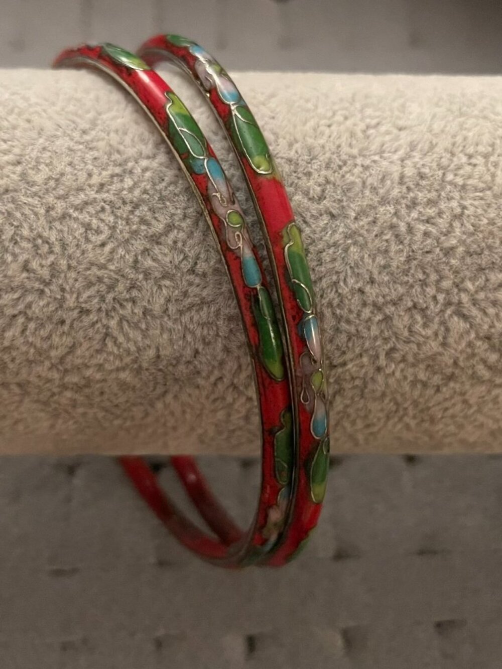 Vintage Jewelry Bundle Set of 2 Red Cloisonne Bangles 1960s Retro 20 grams Boho - Picture 11 of 14